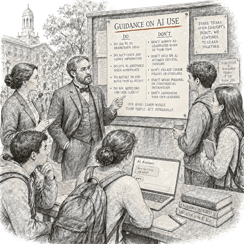 Illustration accompanying article: Educators outline do's and don'ts as students turn to AI chatbots for schoolwork