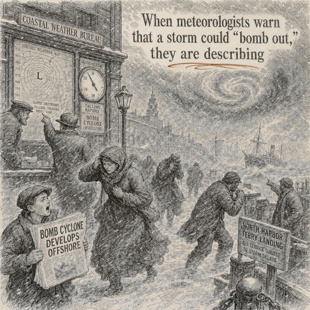 Illustration accompanying article: How intense winter storms become bomb cyclones
