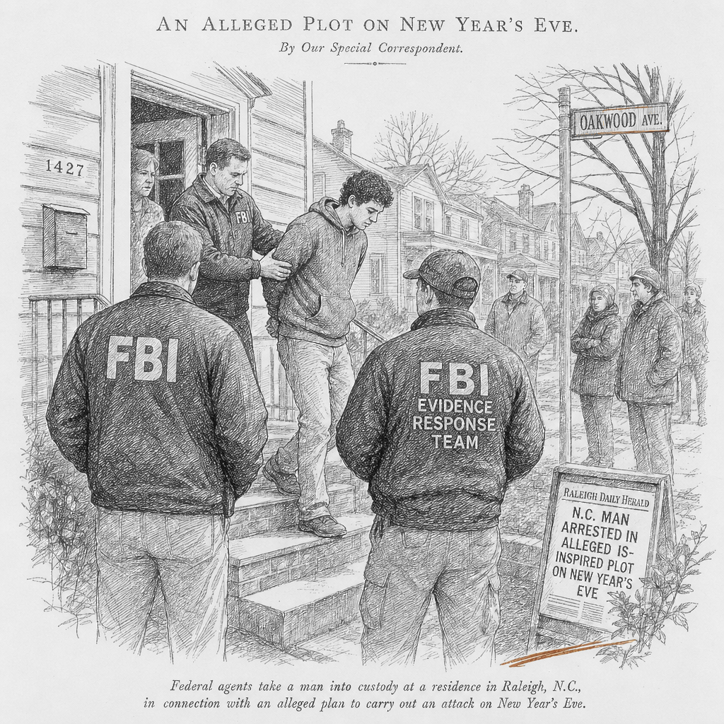 Illustration accompanying article: FBI arrests North Carolina man over IS-inspired New Year's Eve attack plan