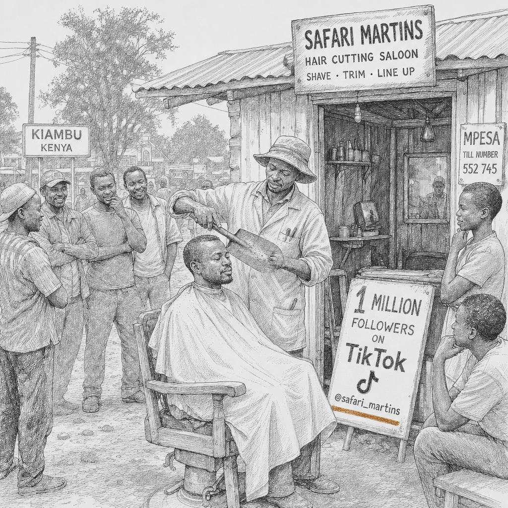Kenyan barber “Chief Safro” goes viral with a sharpened shovel haircut