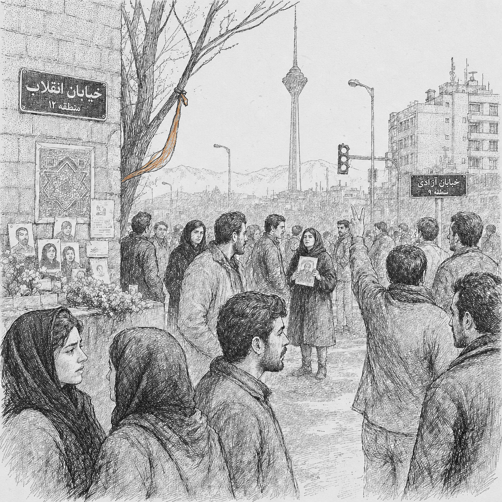 Illustration accompanying article: Khamenei says rioters 'must be put in their place' as Iran protest deaths