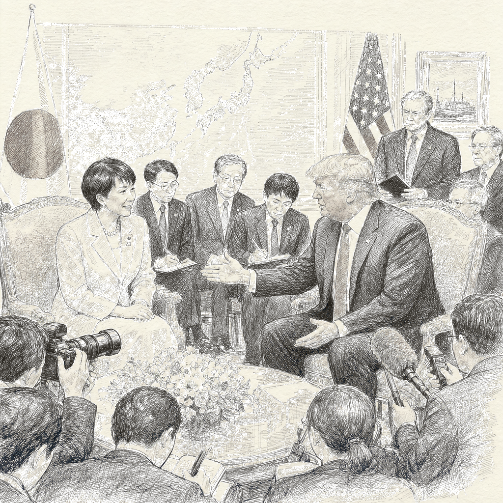 Illustration accompanying article: Trump invites Japan's Takaichi to US as regional tensions with China mount