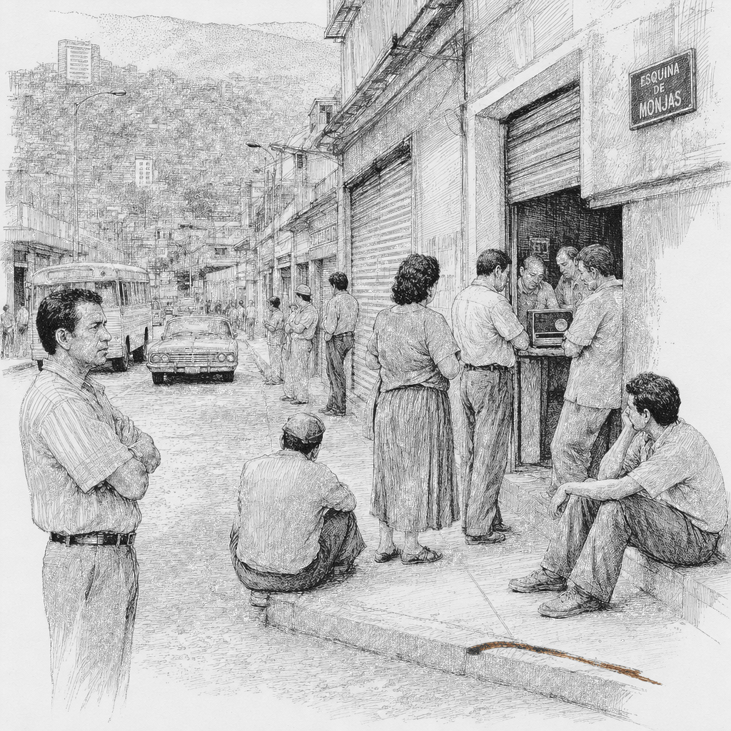 Illustration accompanying article: Caracas falls quiet as Venezuelans wait to see what comes next after US