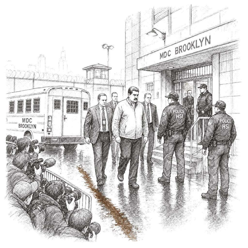 Illustration accompanying article: Maduro held at MDC Brooklyn, a federal jail with a troubled past