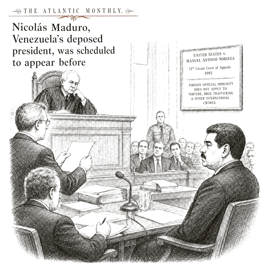 Illustration accompanying article: Maduro's immunity claim faces long odds; Noriega set the legal precedent
