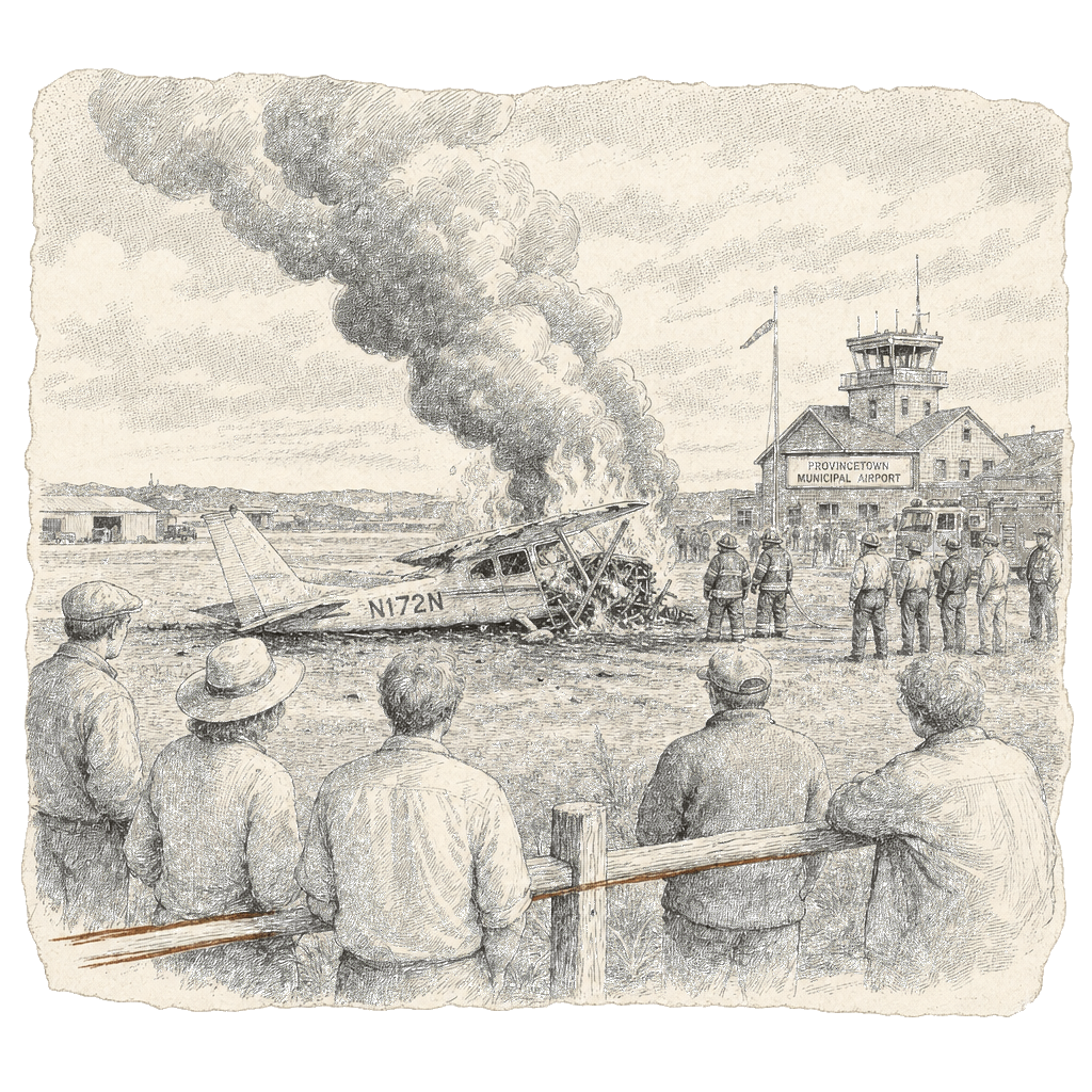 Illustration accompanying article: Pilot killed as small plane crashes, catches fire at Provincetown airport