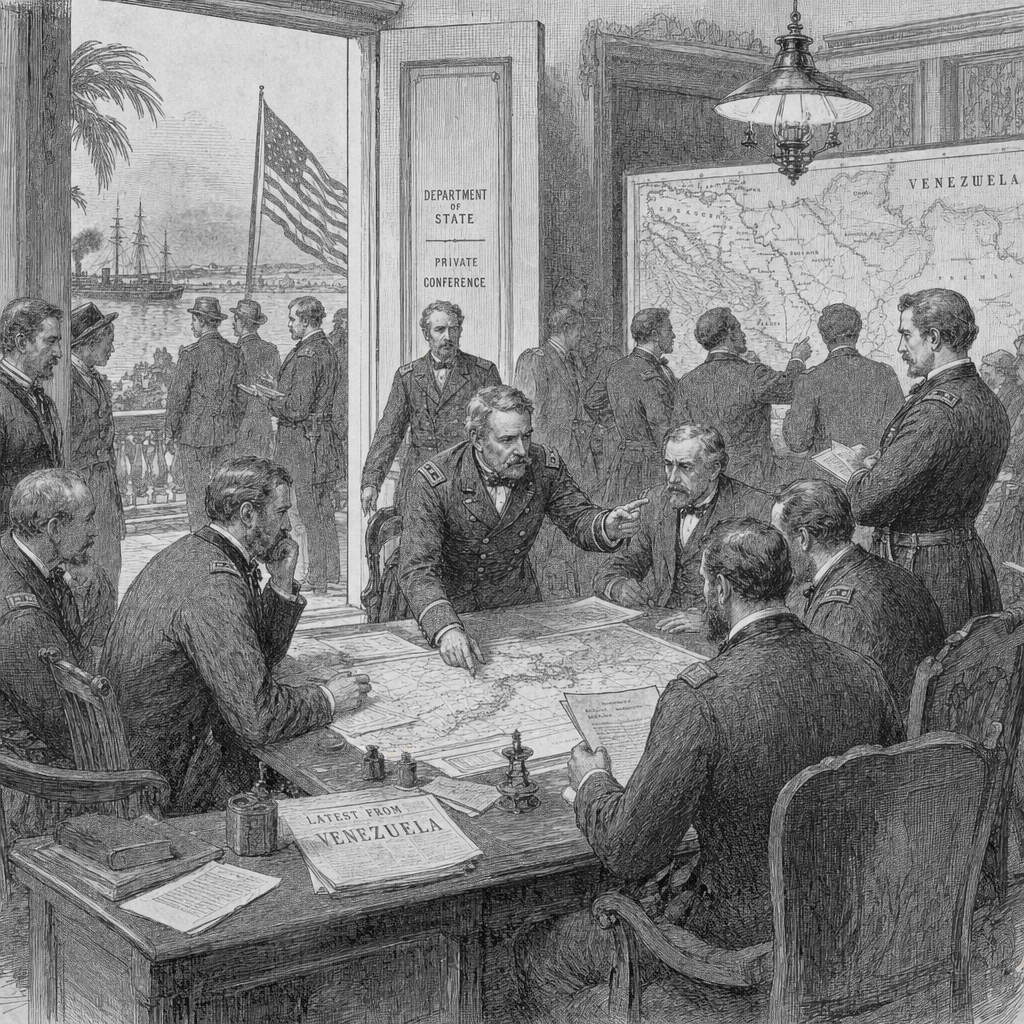 Illustration accompanying article: Trump pledges to 'direct' Venezuela after U.S. military operation ousts