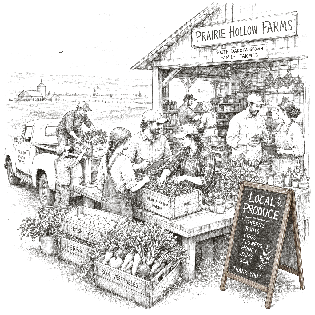 Illustration accompanying article: South Dakota small farms diversify to capitalize on farm-to-table demand