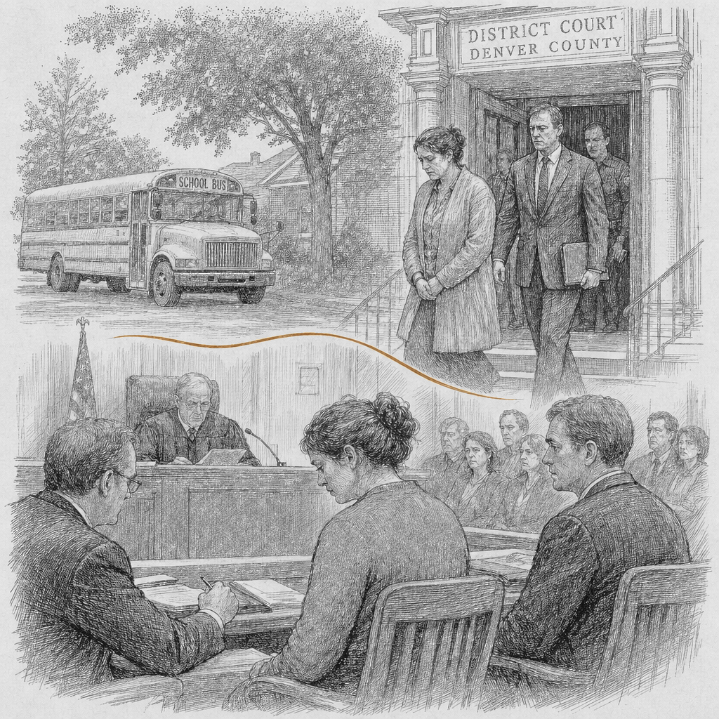 Illustration accompanying article: Colorado bus aide pleads guilty to assaulting 3 nonverbal autistic students