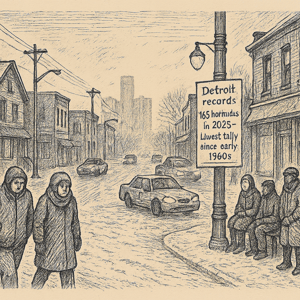 Illustration accompanying article: Detroit records 165 homicides in 2025, lowest tally since the early 1960s