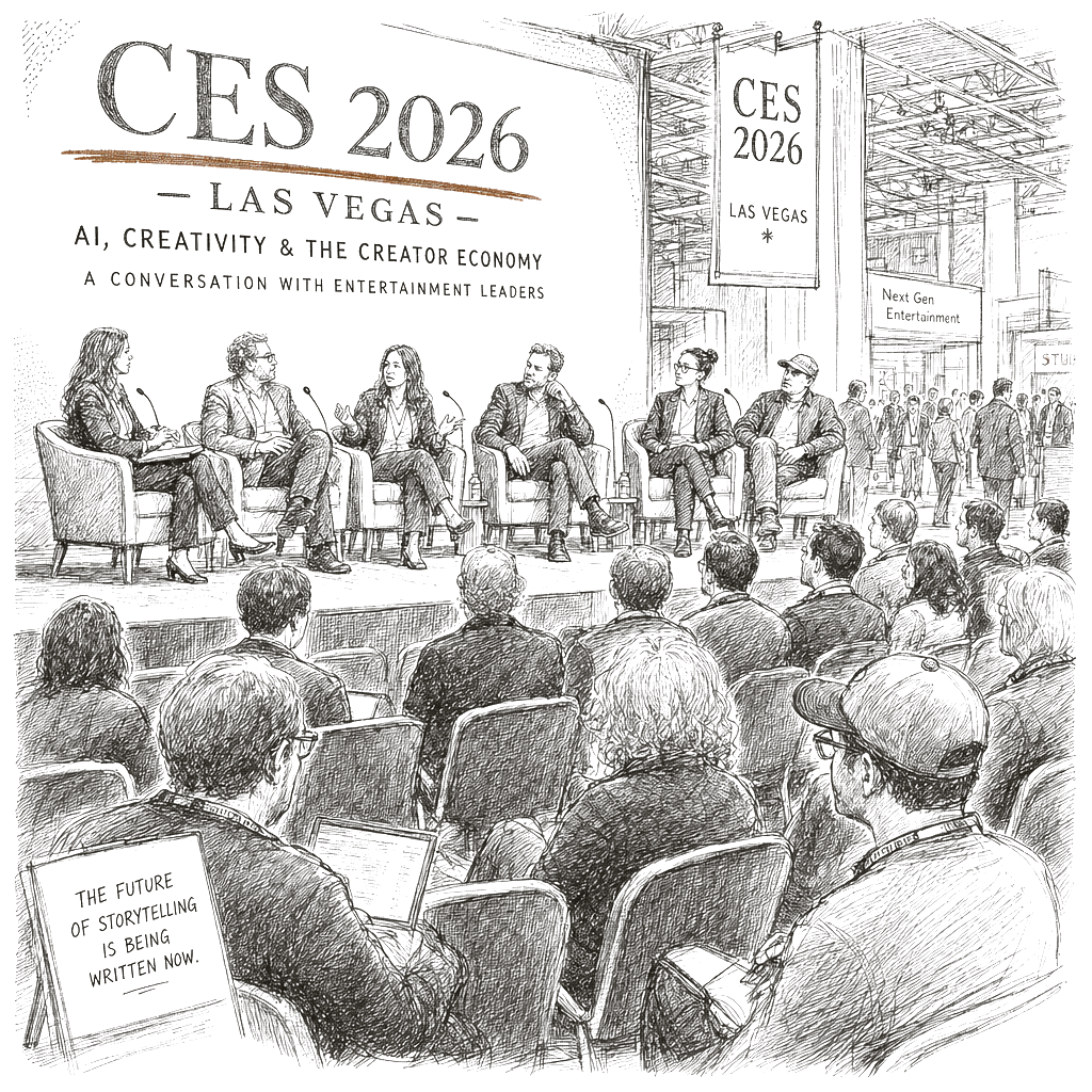 Illustration accompanying article: Entertainment leaders debate AI and the creator economy at CES 2026