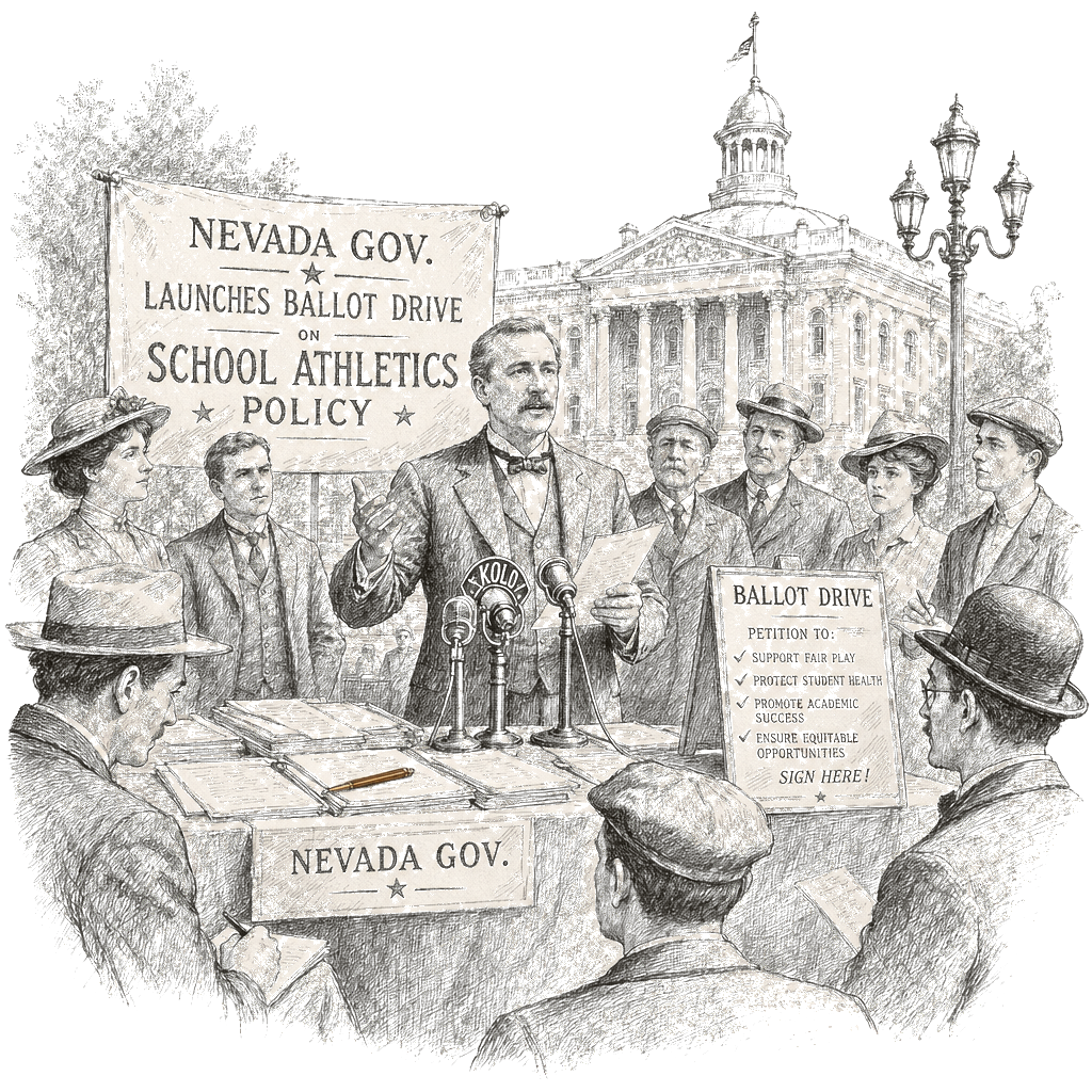 Illustration accompanying article: Nevada governor launches ballot drive to ban transgender athletes from women's