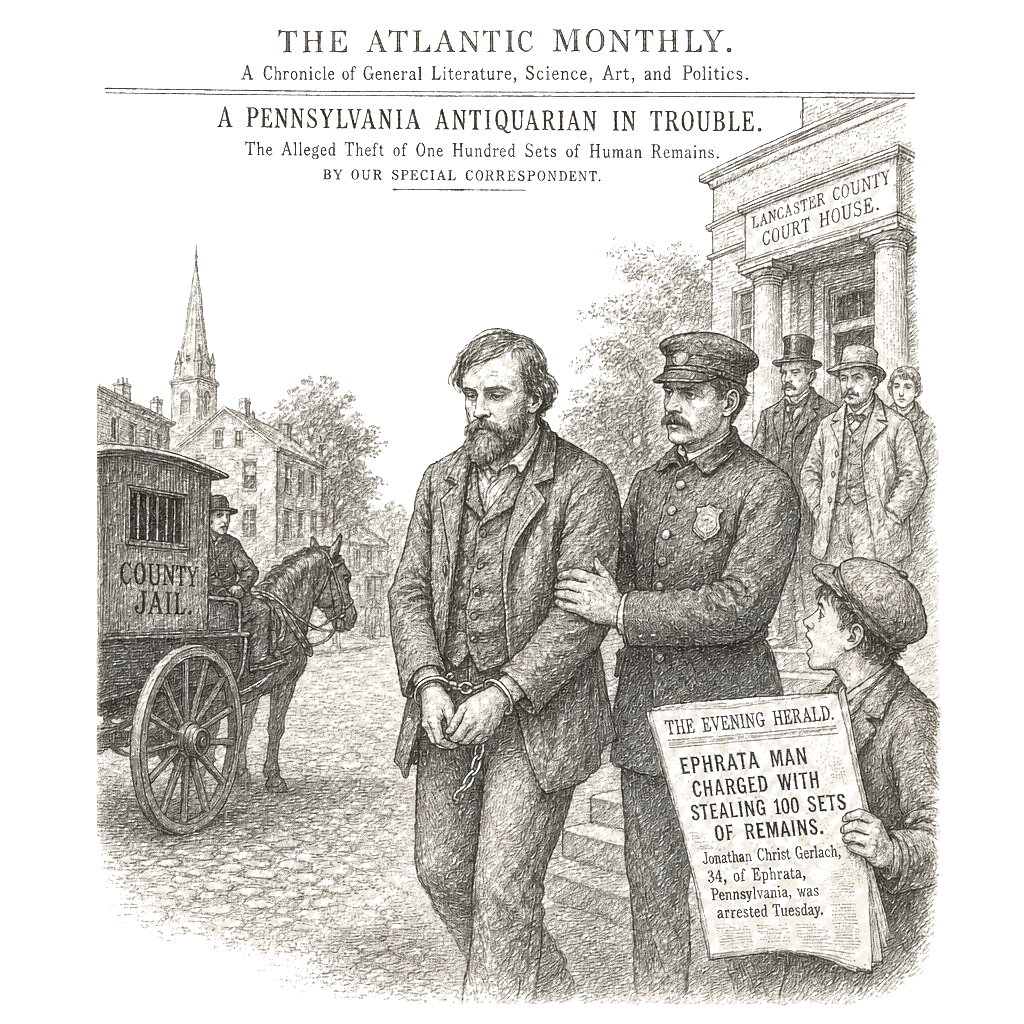 Illustration accompanying article: Pennsylvania man charged with stealing 100 sets of remains from historic