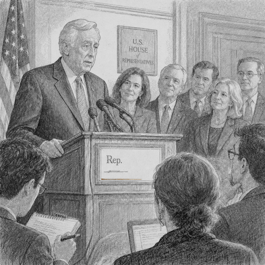 Illustration accompanying article: Steny Hoyer, longest-serving House Democrat, announces retirement at 86