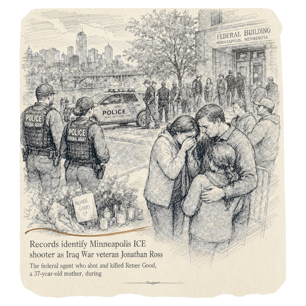 Illustration accompanying article: Records identify Minneapolis ICE shooter as Iraq War veteran Jonathan Ross
