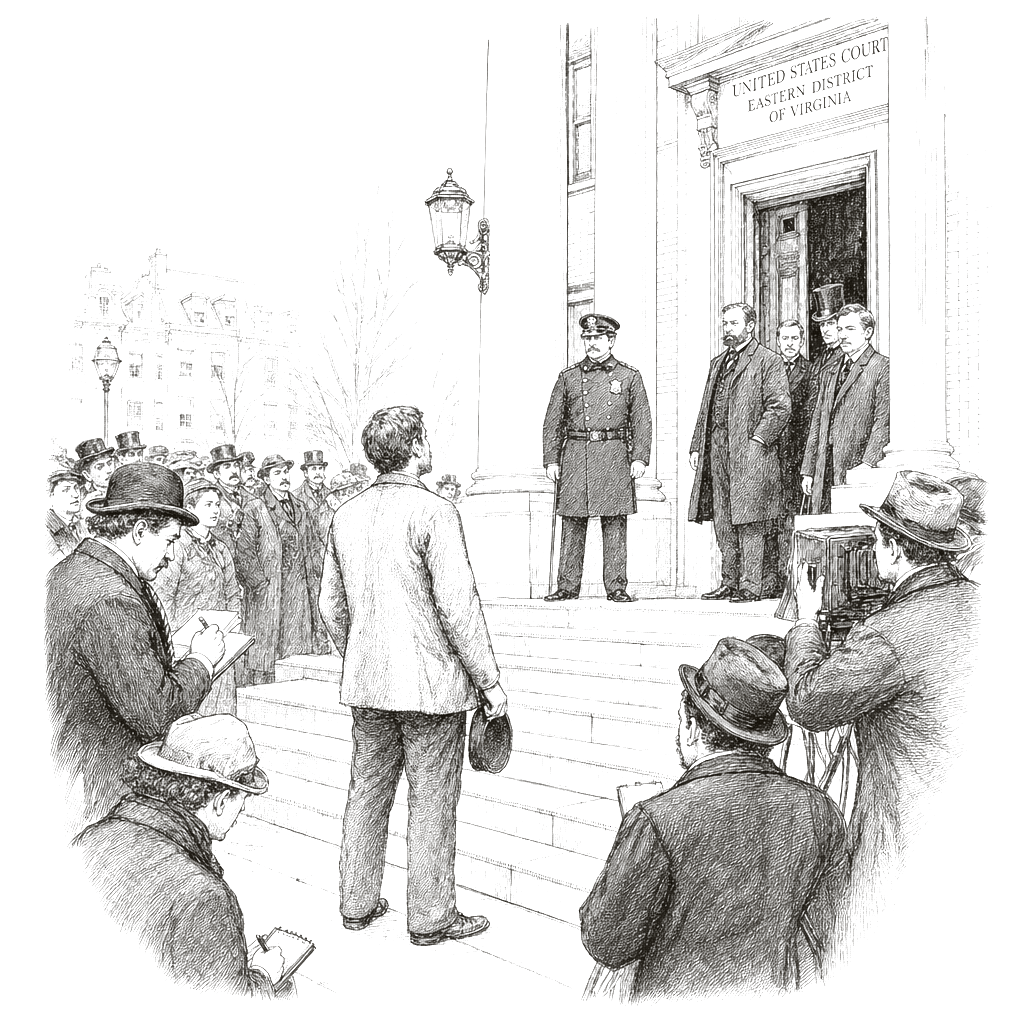 Illustration accompanying article: Virginia man pleads not guilty to pipe bomb charges tied to eve of Capitol riot
