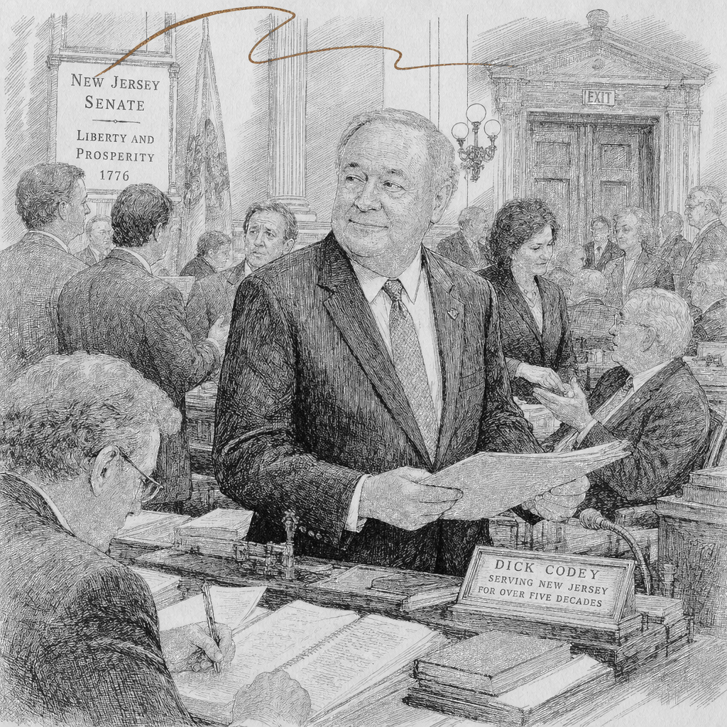 Illustration accompanying article: Richard Codey, New Jersey's longest-serving legislator and acting governor,