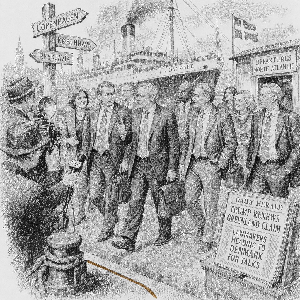 Illustration accompanying article: Bipartisan lawmakers head to Denmark as Trump presses Greenland claim