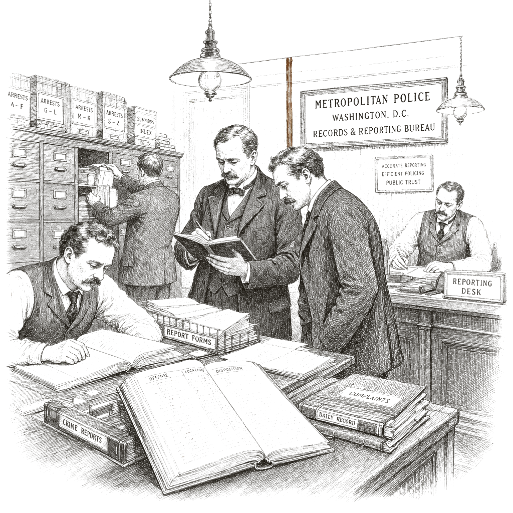 Illustration accompanying article: DC inspector general opens probe into police crime data reporting system