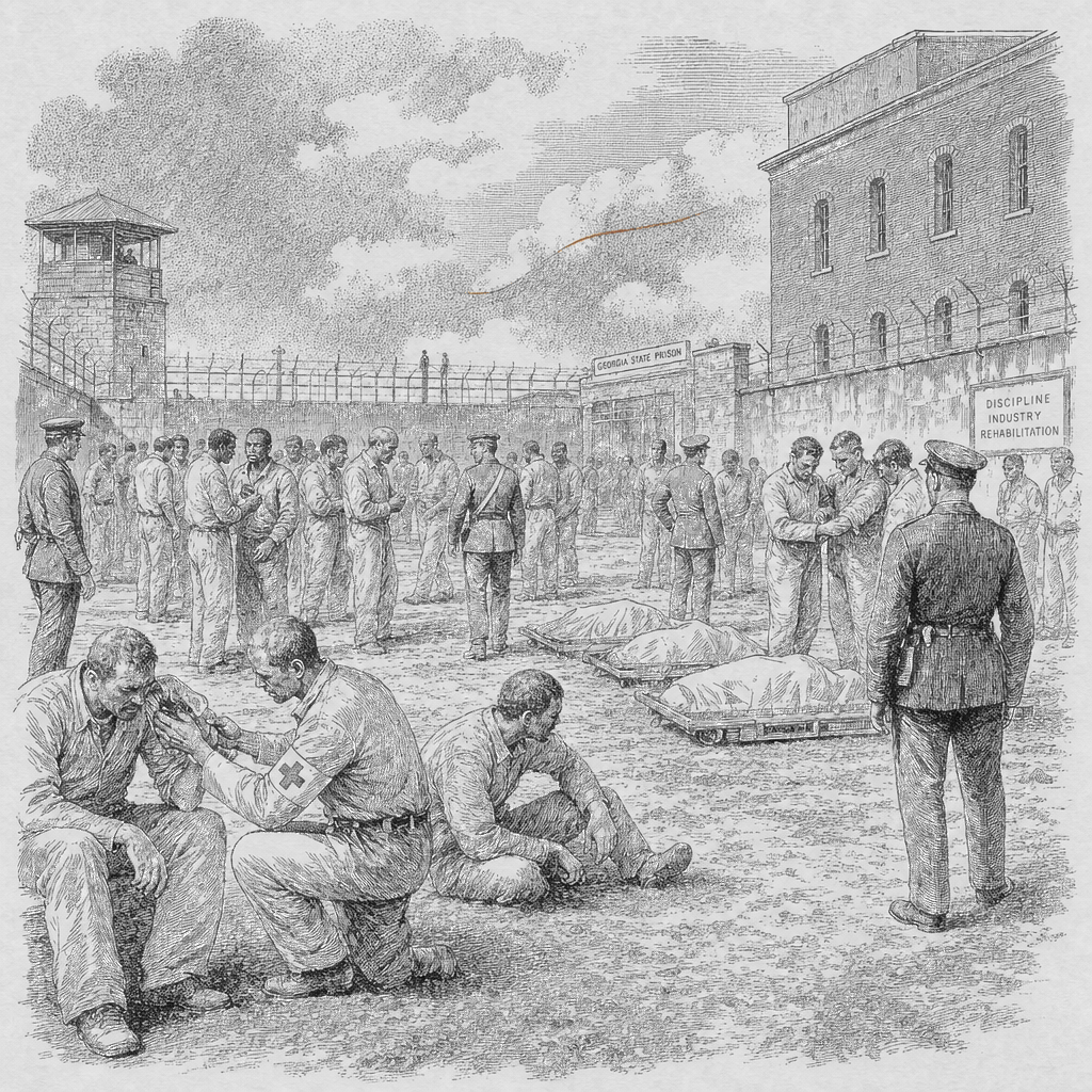 Illustration accompanying article: Three inmates killed, 14 others injured in gang fight at Georgia state prison