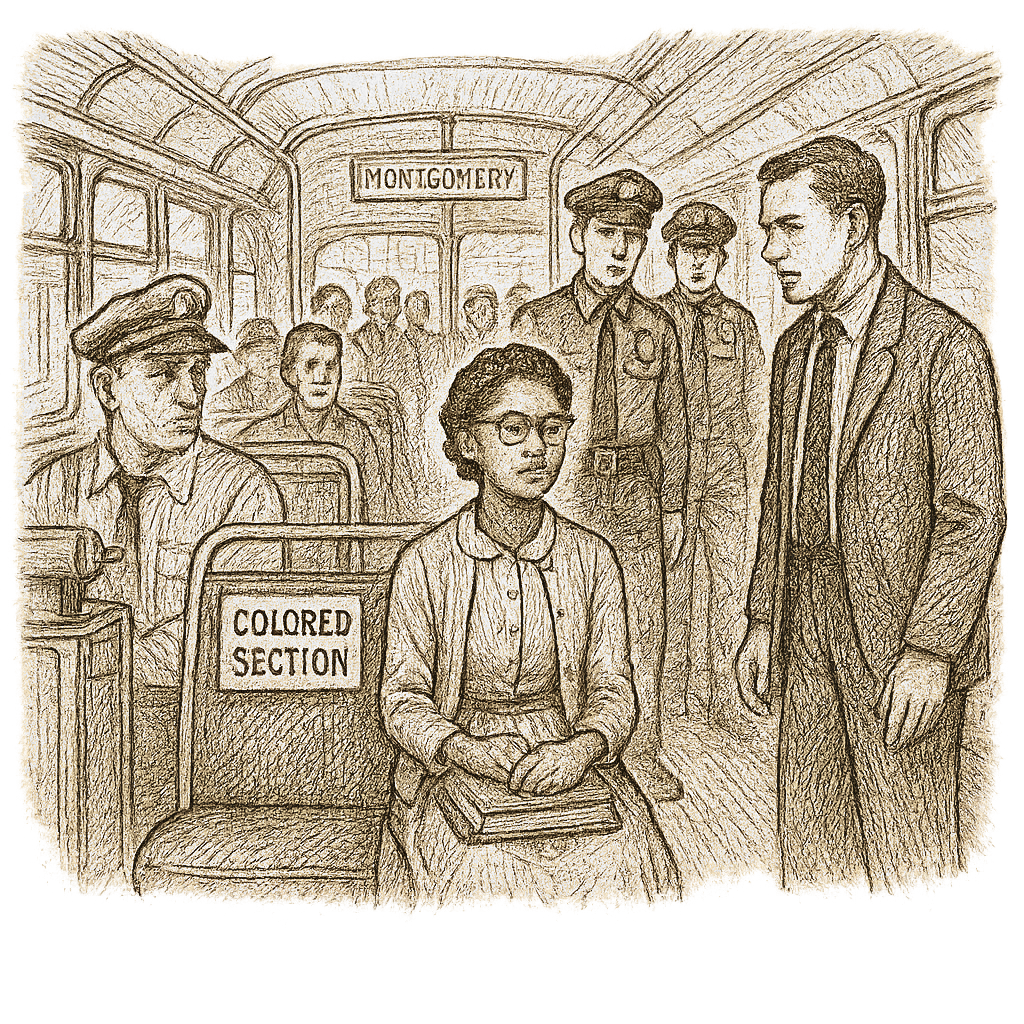 Illustration accompanying article: Claudette Colvin, civil rights pioneer who refused Montgomery bus seat in