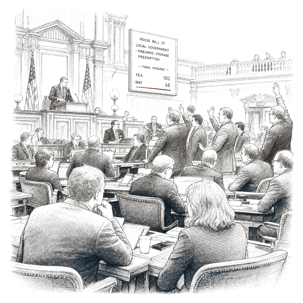 Illustration accompanying article: Georgia lawmakers pass bill to void Savannah's gun-storage-in-cars ordinance