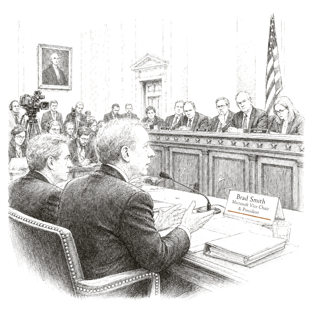 Illustration accompanying article: Microsoft's Brad Smith tells Congress Big Tech must pay AI data center costs