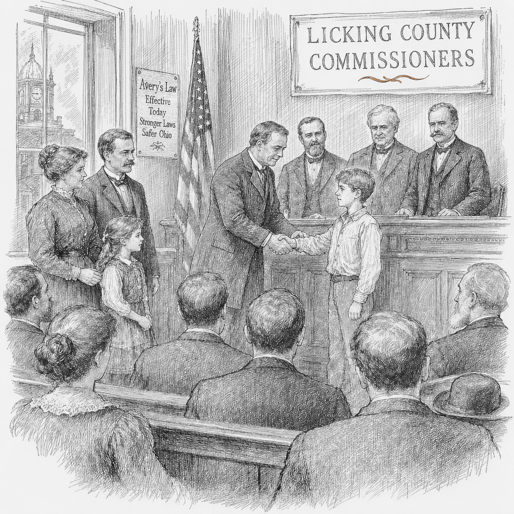 Illustration accompanying article: Ohio honors dog-attack survivor Avery Russell, 12, as Avery's Law takes