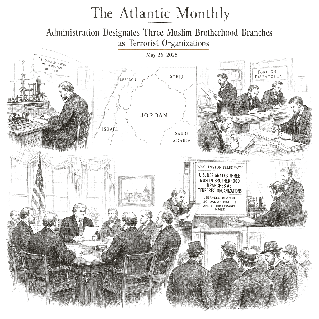 Illustration accompanying article: Trump administration designates three Muslim Brotherhood branches as terrorist