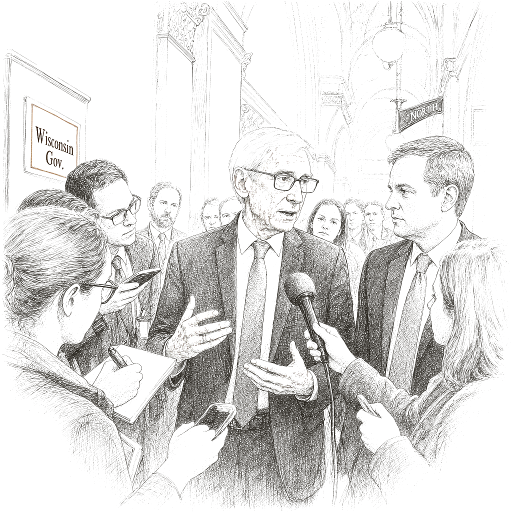 Illustration accompanying article: Wisconsin Gov. Evers questions lieutenant governor's ICE enforcement proposal