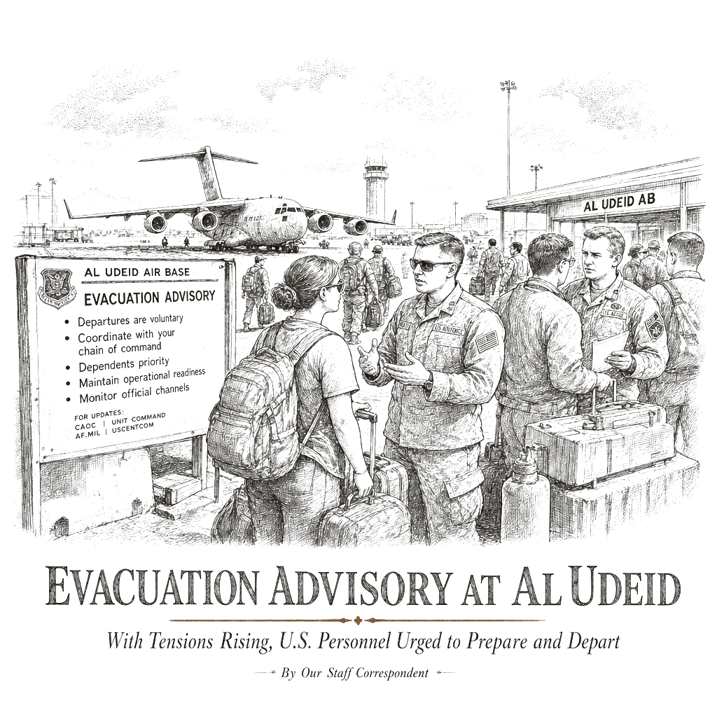 Illustration accompanying article: U.S. personnel advised to evacuate Al Udeid Air Base as Iran tensions rise