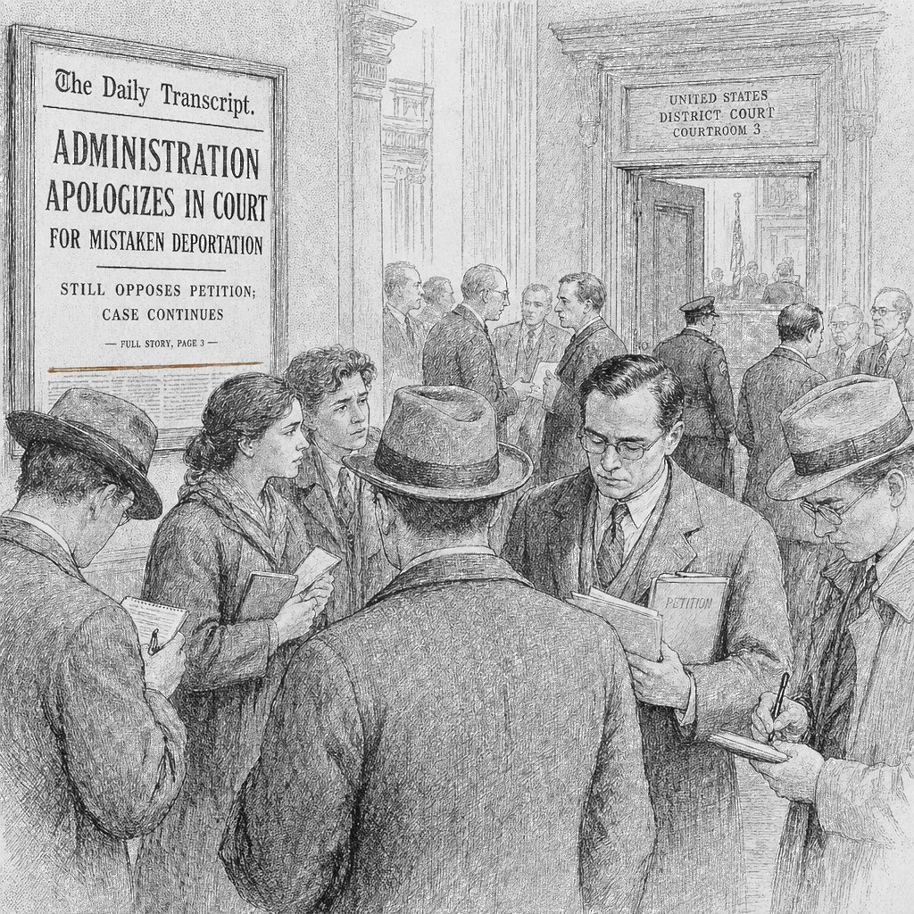 Illustration accompanying article: US apologizes for deporting Babson freshman despite court order but opposes