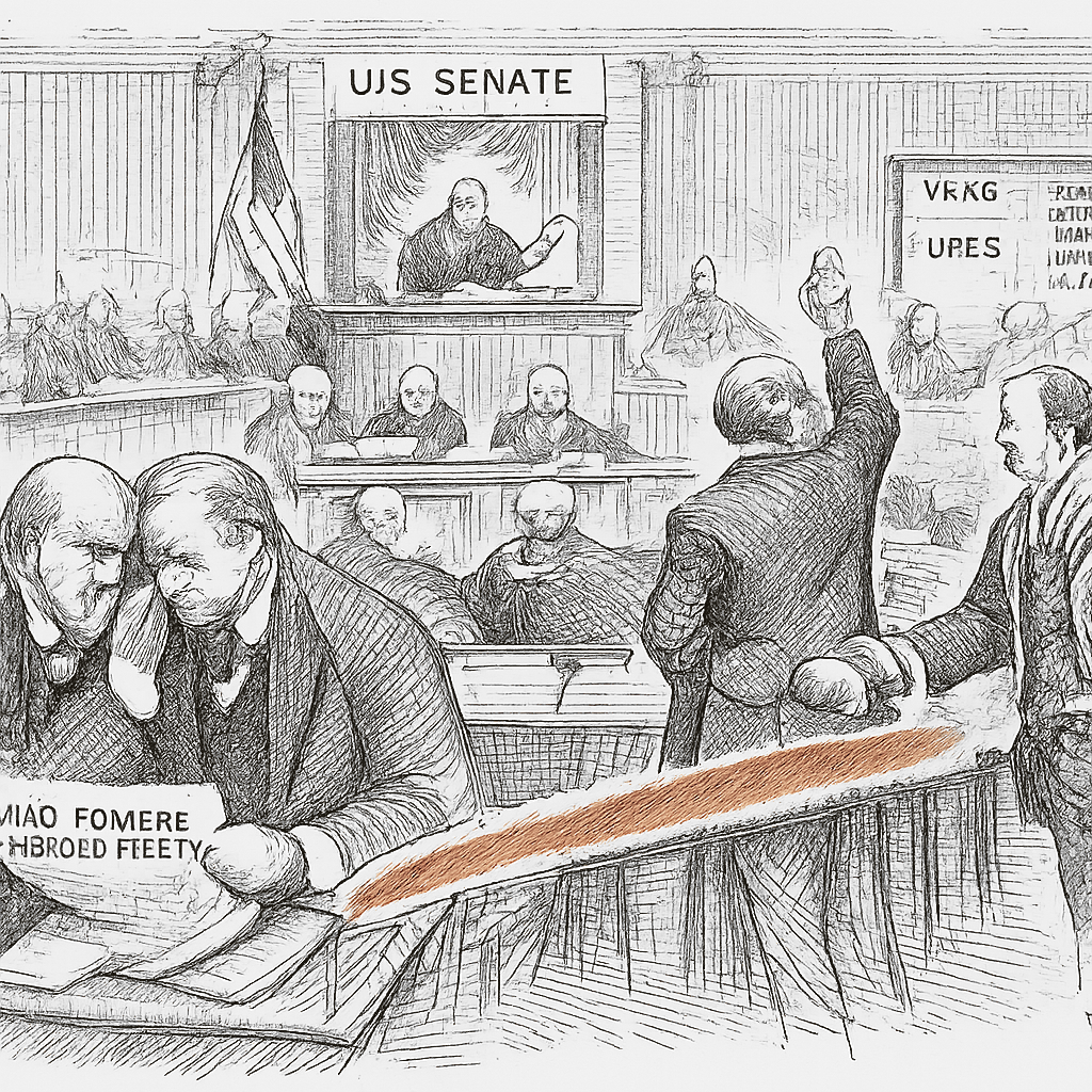 Illustration accompanying article: Senate dismisses Venezuela war powers resolution after GOP senators reverse