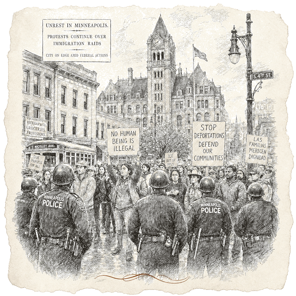 Illustration accompanying article: Trump threatens to invoke Insurrection Act over Minneapolis immigration protests