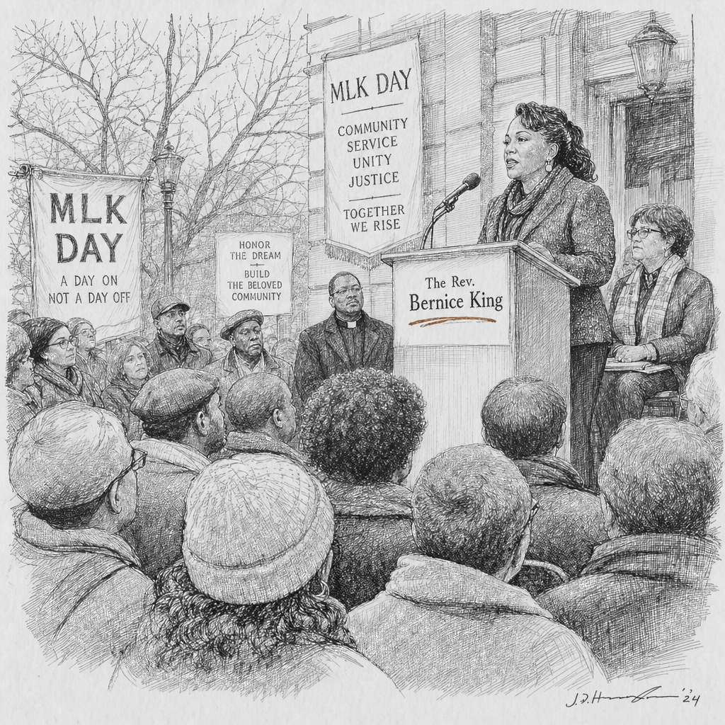 Illustration accompanying article: Bernice King calls MLK Day a 'saving grace' amid political turbulence