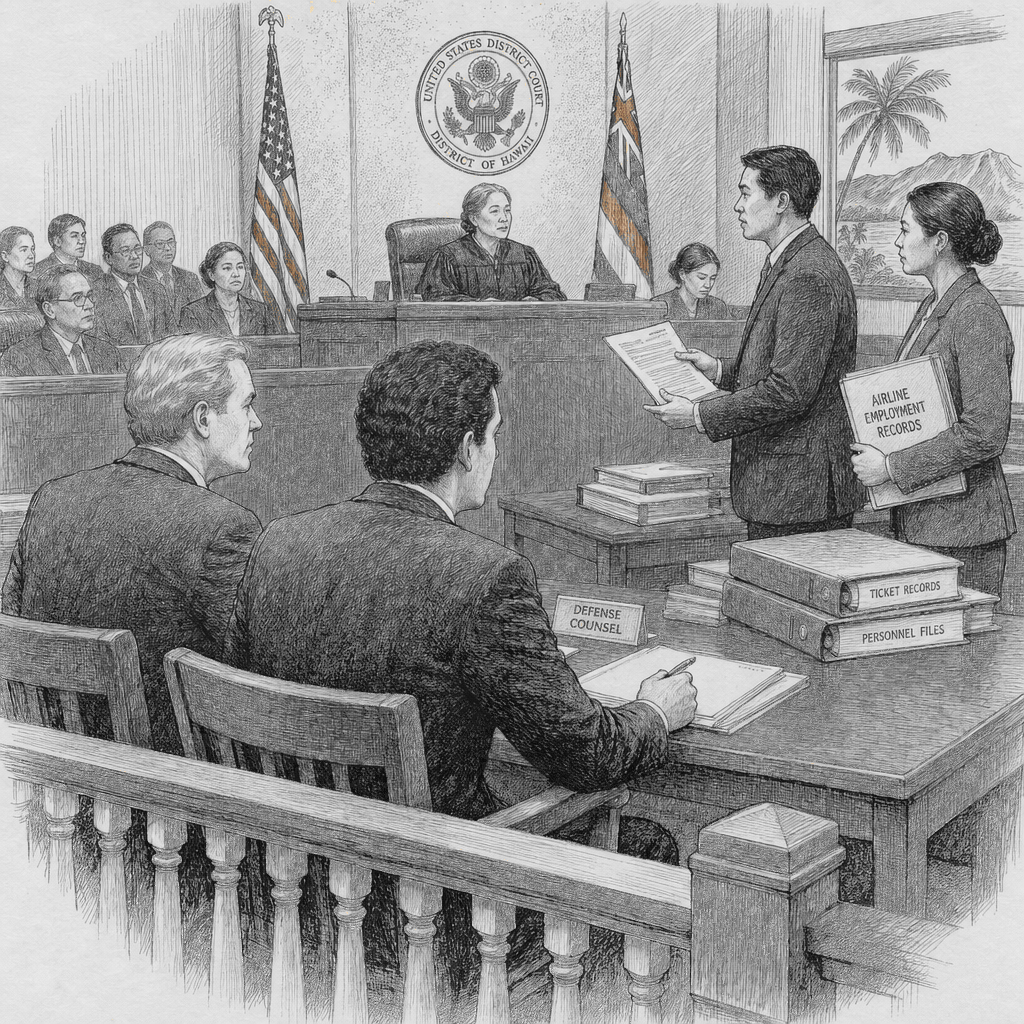 Illustration accompanying article: Toronto man pleads not guilty to posing as pilot to obtain hundreds of free airline…