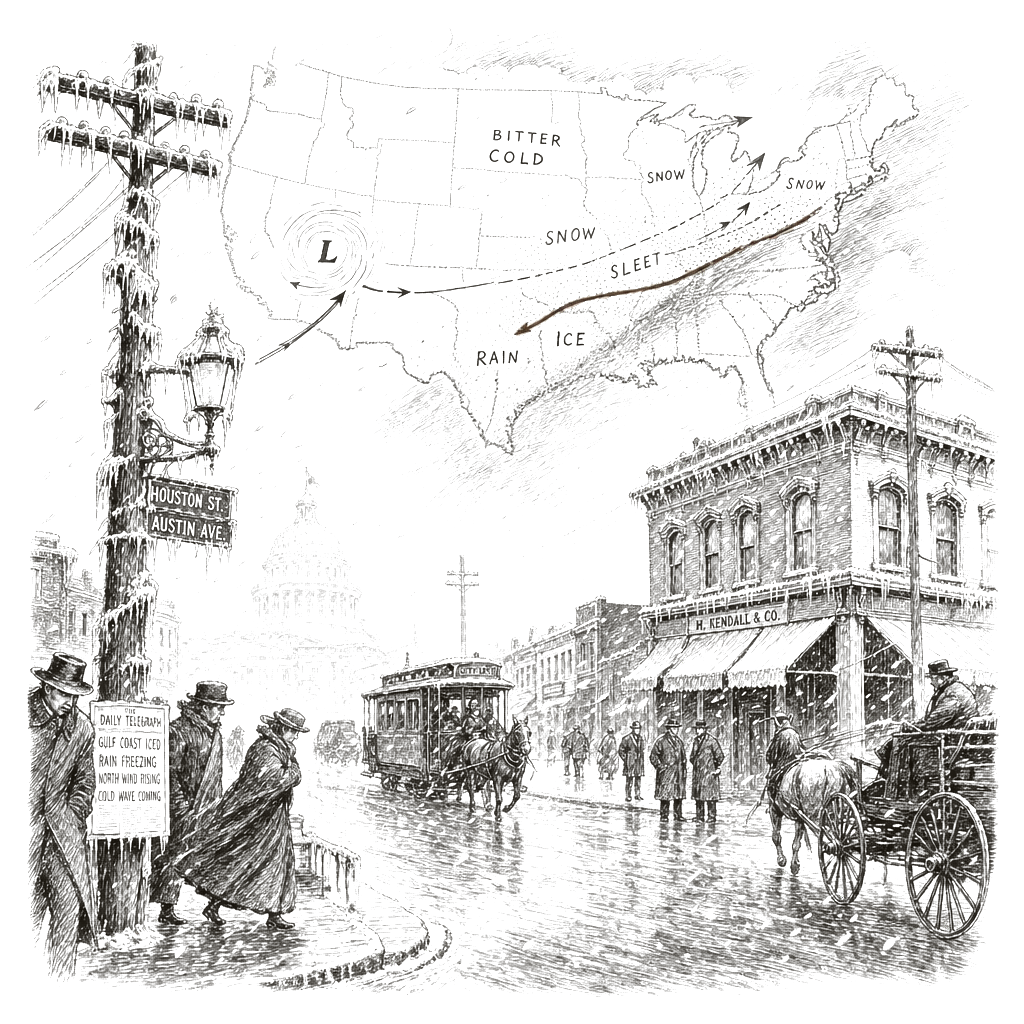 Illustration accompanying article: Winter storm threatens over half of US with ice, snow and cold