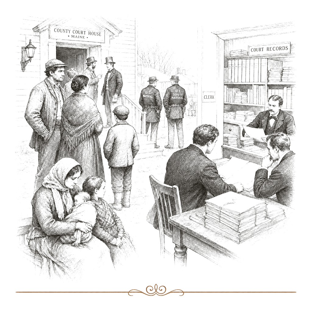 Illustration accompanying article: Court records challenge ICE's characterization of Maine detainees