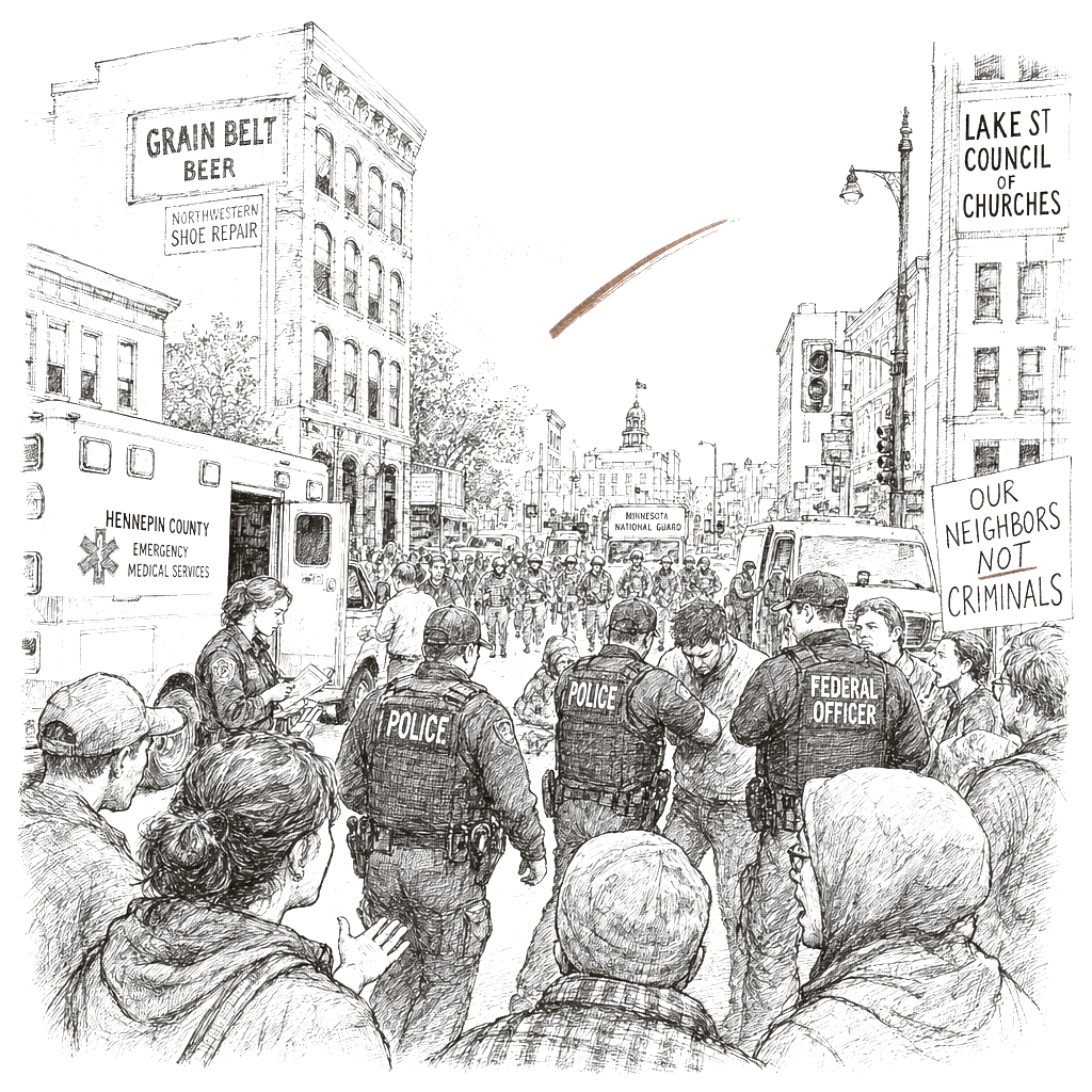Illustration accompanying article: Federal officer fatally shoots man during Minneapolis immigration operation