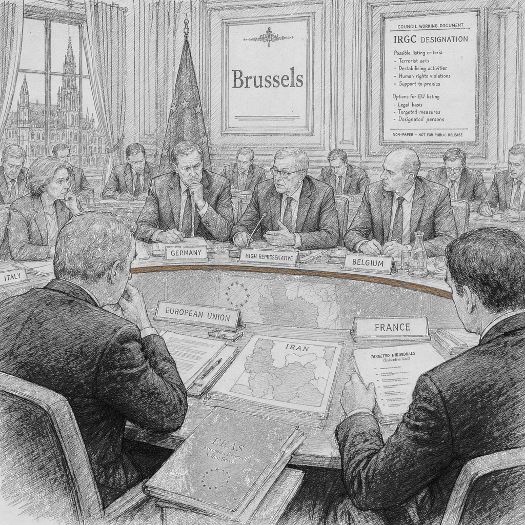 Illustration accompanying article: EU lists Iran Revolutionary Guard as terrorist group, targets officials