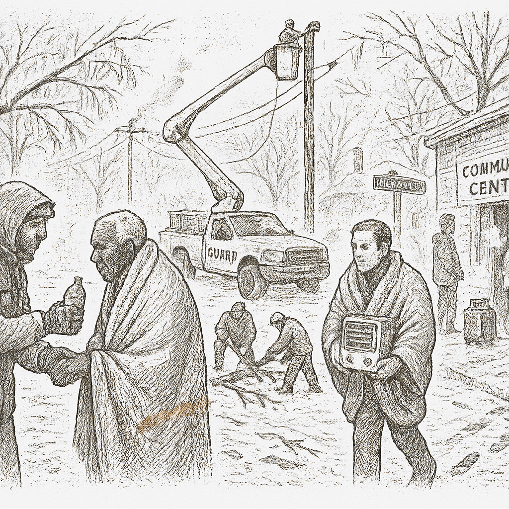 Illustration accompanying article: Thousands still without power in the South as fresh cold bears down