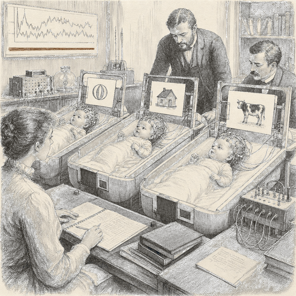 Illustration accompanying article: Babies can distinguish different objects at 2 months, study suggests