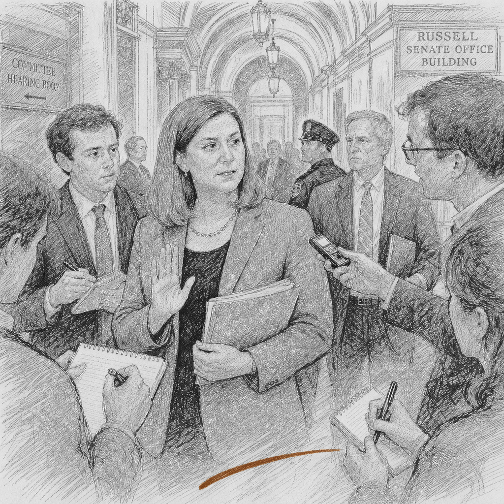 Illustration accompanying article: Elissa Slotkin rejects Justice Department interview request