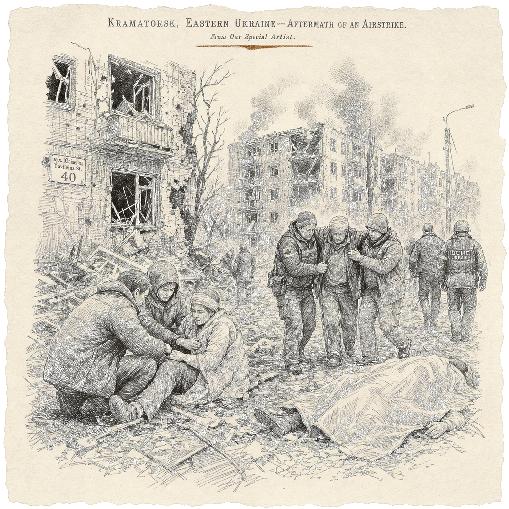 Illustration accompanying article: Russian airstrike hits residential area in Ukraine’s Kramatorsk