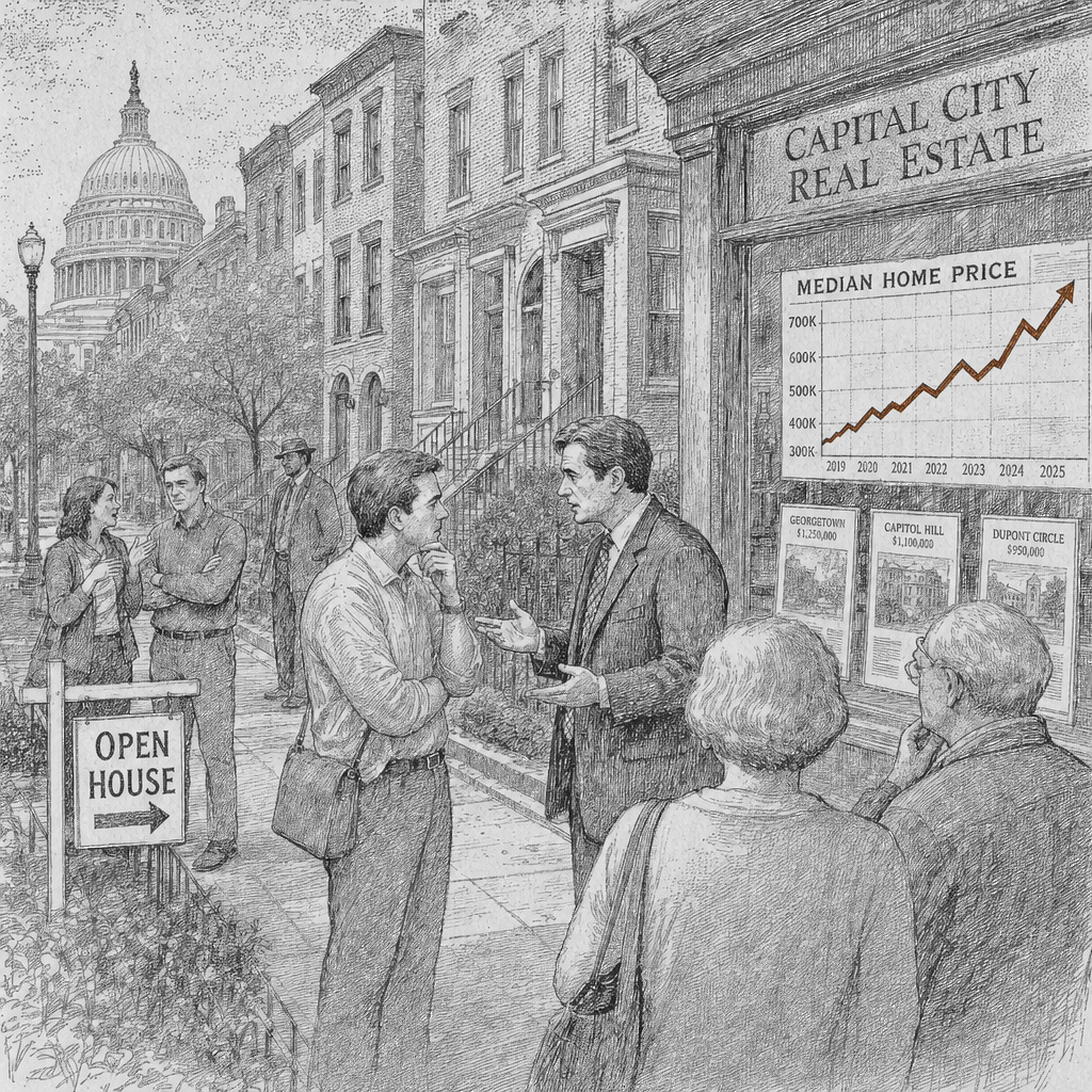 Illustration accompanying article: Why Trump wants home prices to stay high amid midterm housing fight