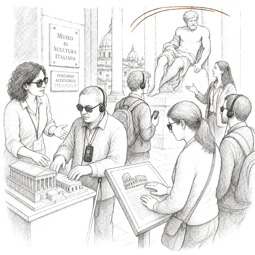 Illustration accompanying article: Italy makes art tours more accessible for blind and low-vision visitors