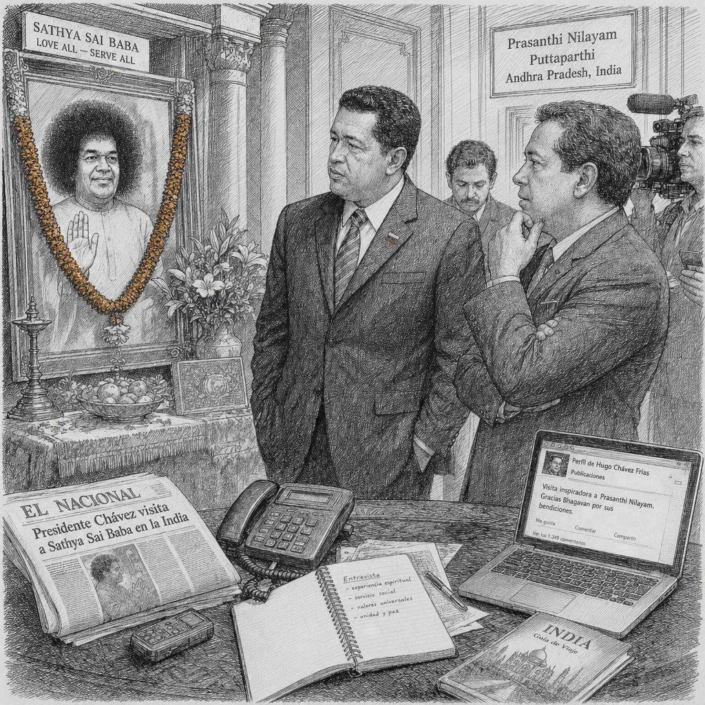 Illustration accompanying article: Venezuelan leaders’ spiritual ties include Indian guru Sathya Sai Baba