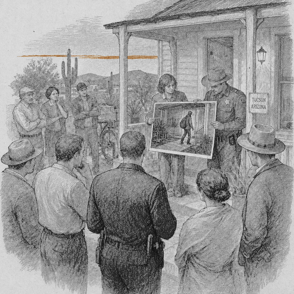 Illustration accompanying article: Video from Nancy Guthrie's porch could help identify masked suspect