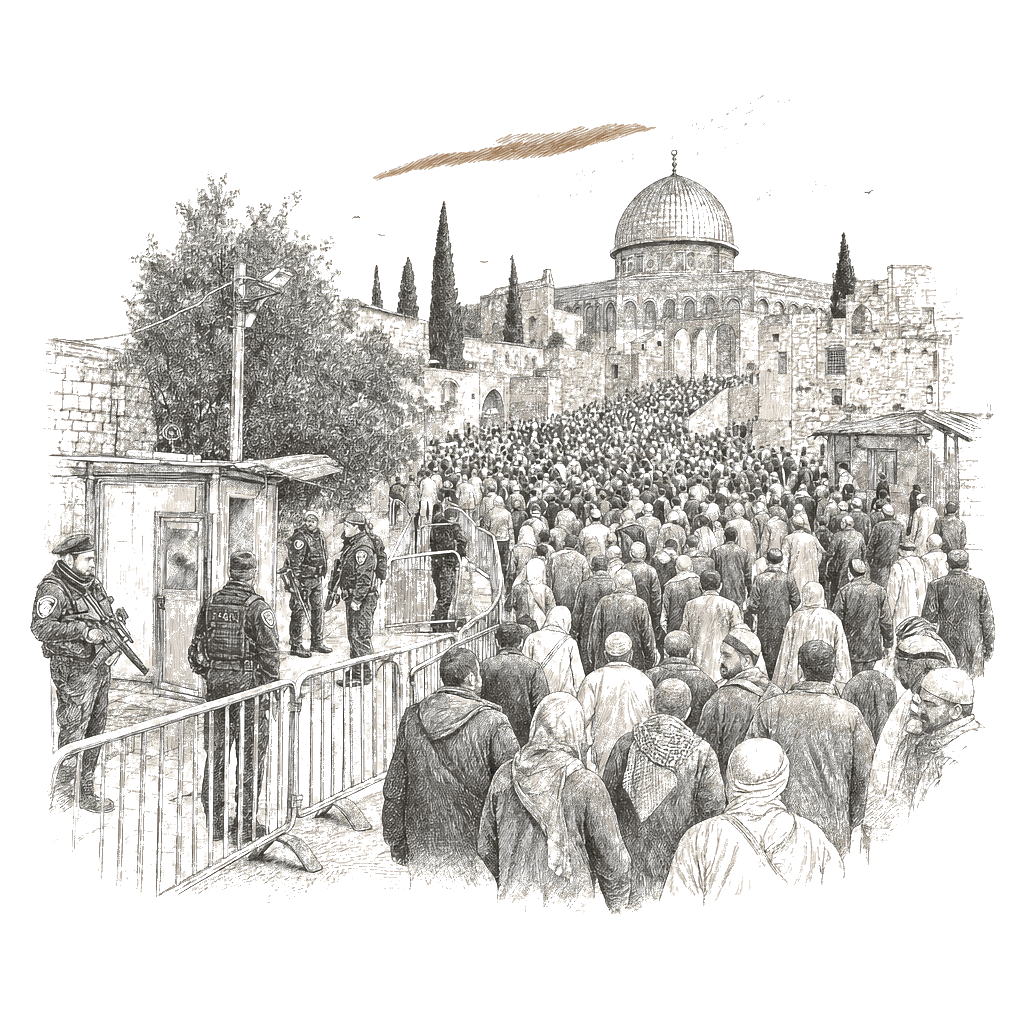 Illustration accompanying article: Tens of thousands gather for Ramadan at Al-Aqsa under Israeli restrictions