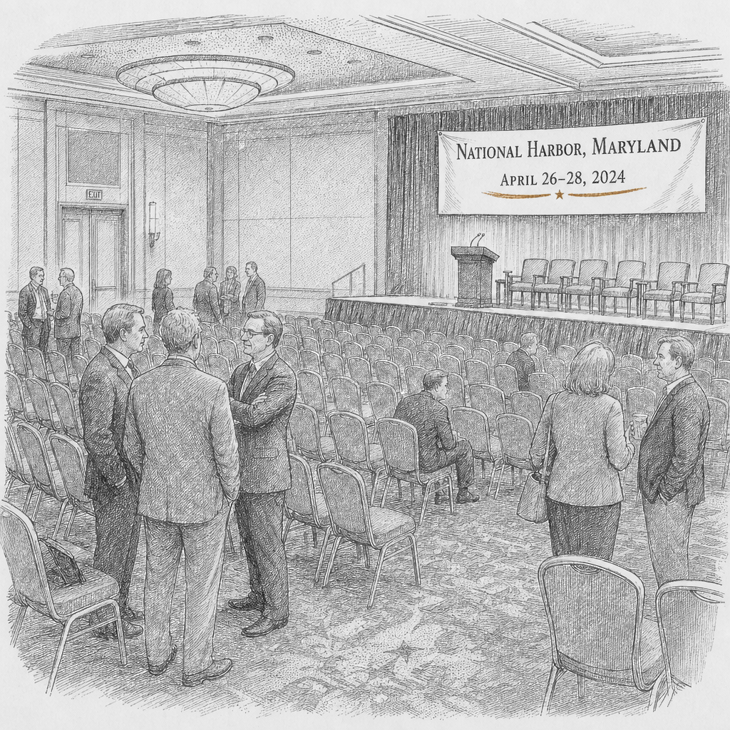 Illustration accompanying article: Never Trump Republicans convene with sparse turnout, no sitting GOP support